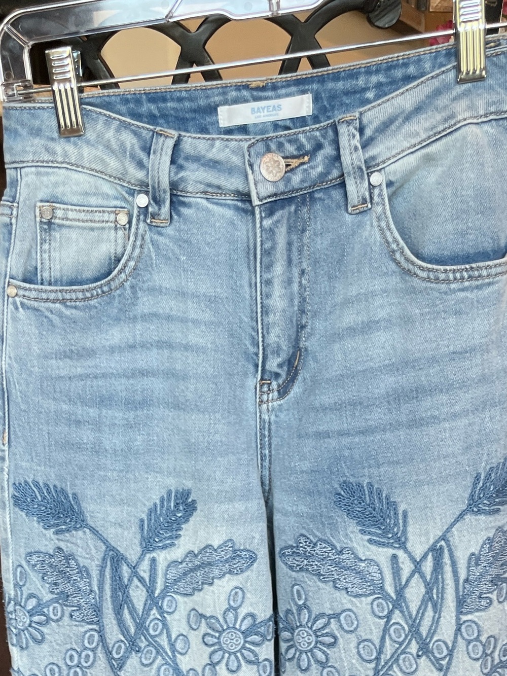 BAYEAS Light Blue Embroidered Wide-Leg Jeans - Picture 2 of 12